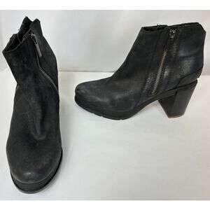 Sorel Blake Booties Womens 9 Black Ankle Boots Double Zipper Block Heel Leather